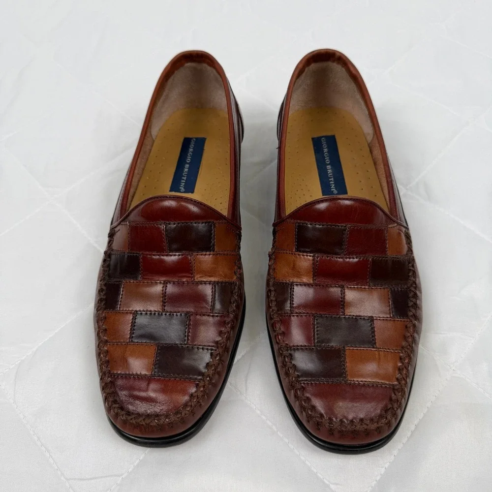 Vintage 90s Giorgio Brutini Men 9.5D Patchwork Leather Loafers Brazil